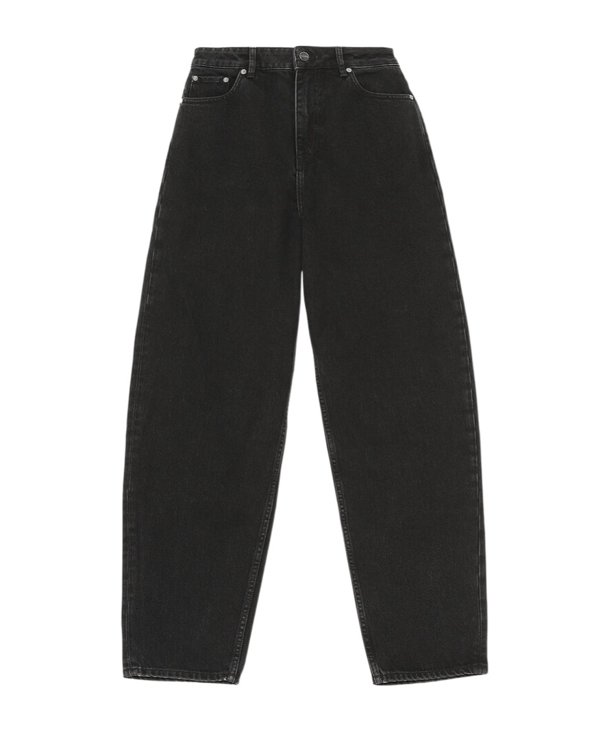Ganni Black Pants With High Waist And Logo Patch On The Rear In Cotton Woman In Black