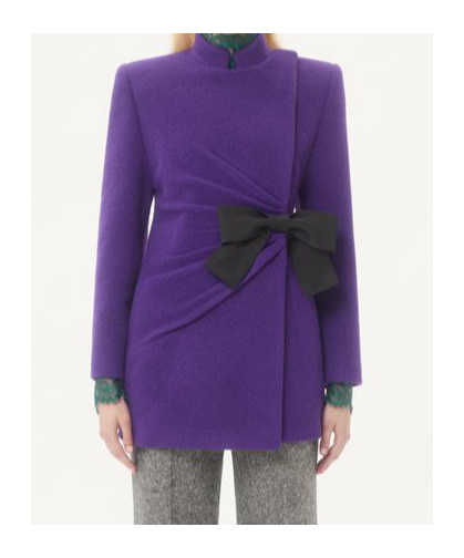 Valentino Wool Blend Blazer Asymmetric Design Bow In Purple