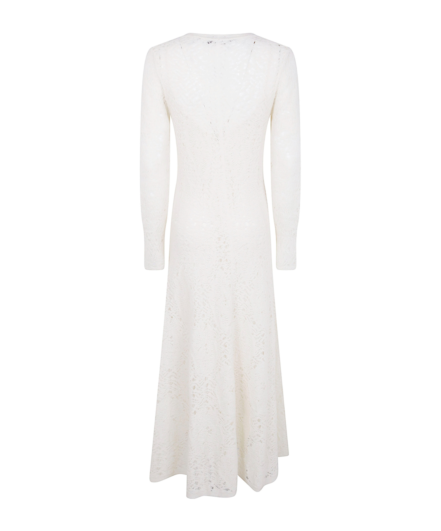 D Exterior Open-knit Long-sleeve Midi Dress In White