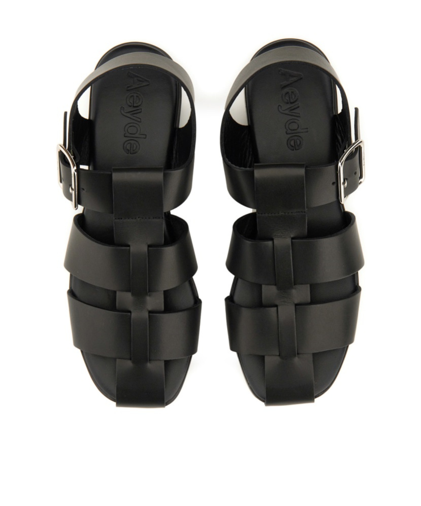 Aeyde Strappy Open Toe Flat Sole Sandals In Black