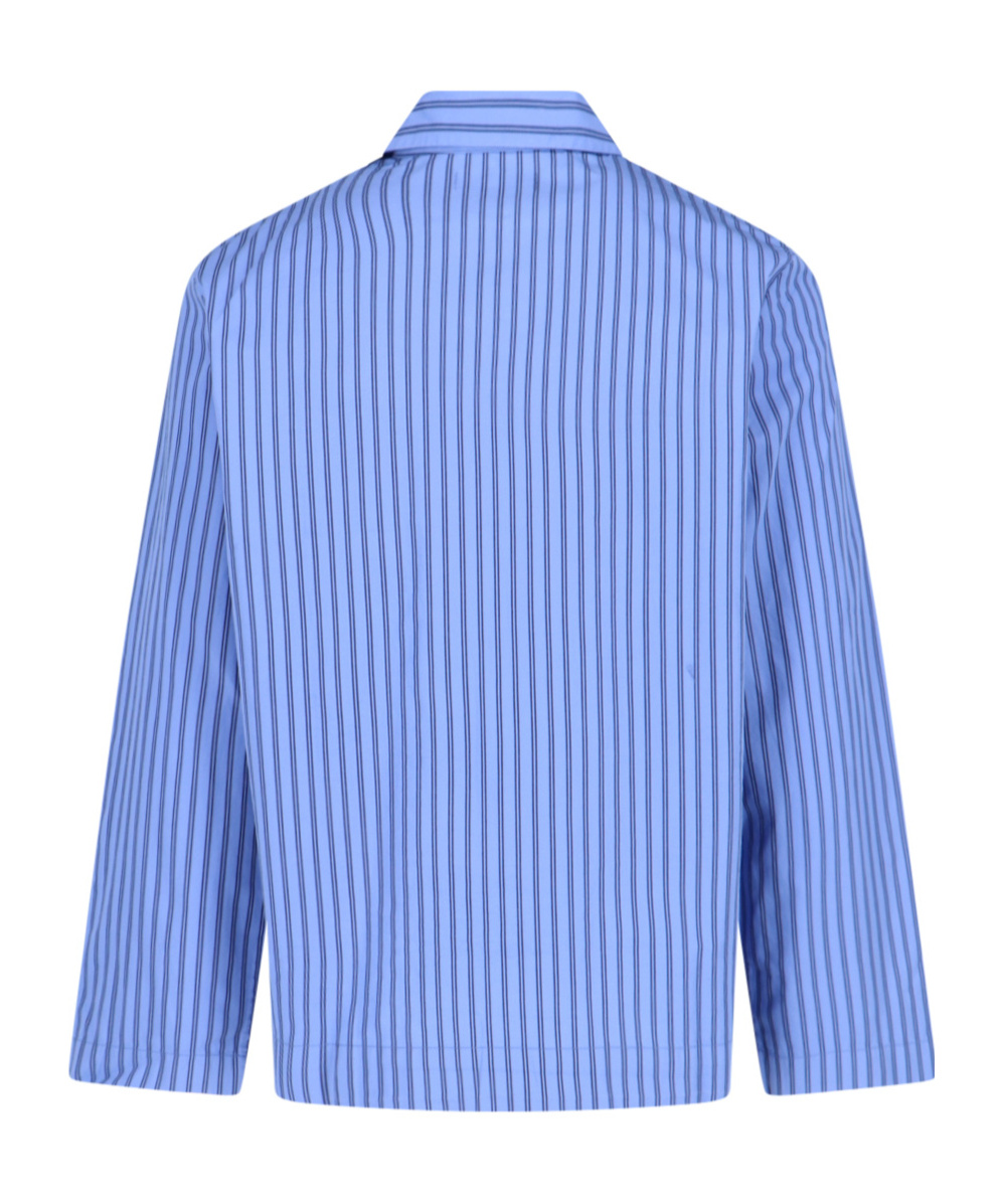 Tekla Camp-collar Striped Organic Cotton-poplin Pyjama Shirt In Blue