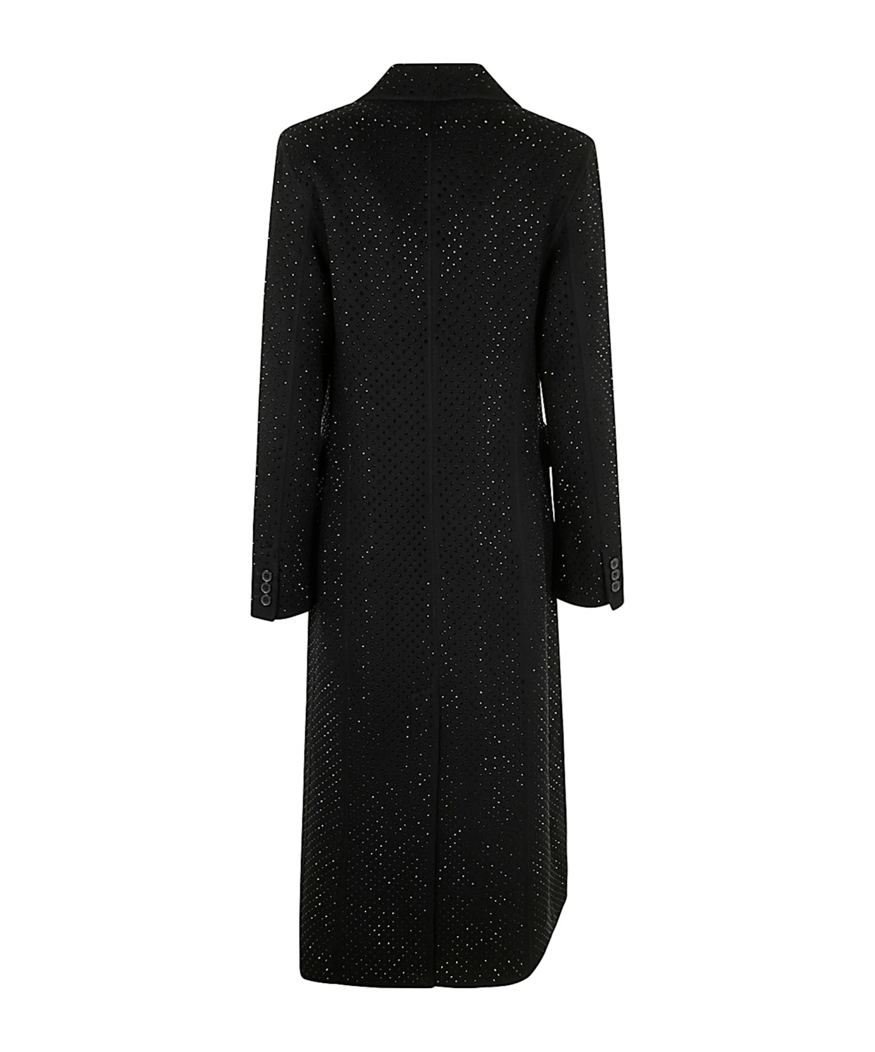 P.a.r.o.s.h Long Blue Double-breasted Coat With Ribbed Revers In Black