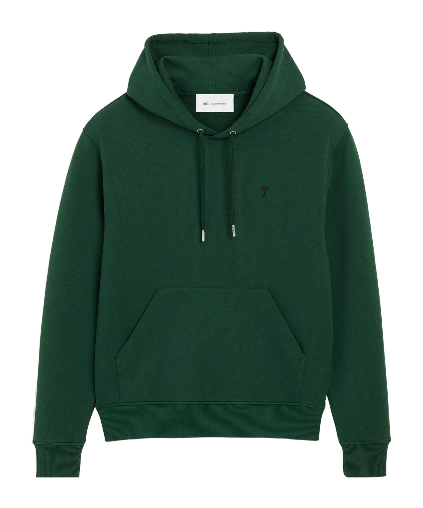 Ami Alexandre Mattiussi Deep Green Pullover Hoodie With Adjustable Drawstring In Green