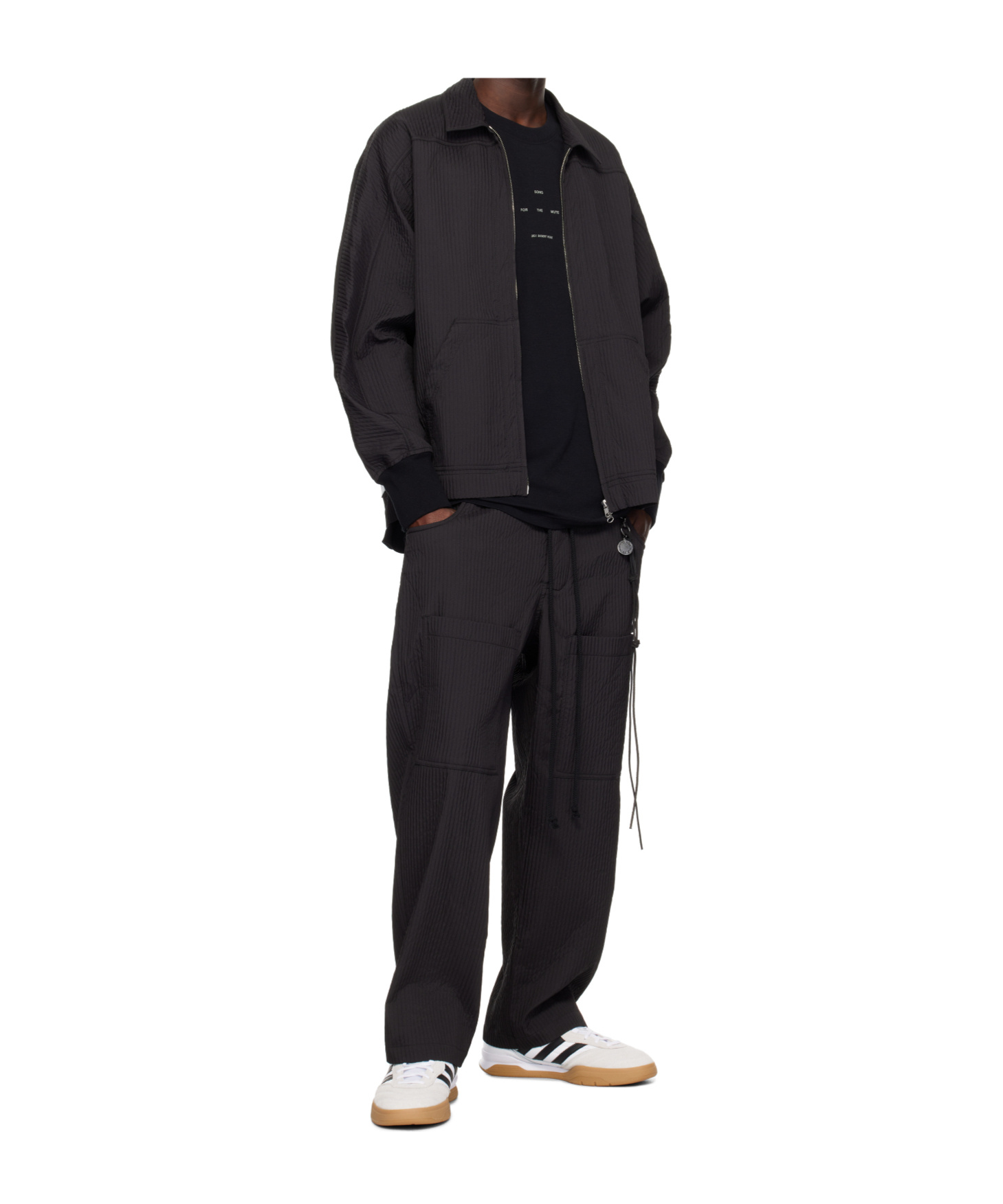 Song For The Mute Elastic Drawstring Casual Pants In Black