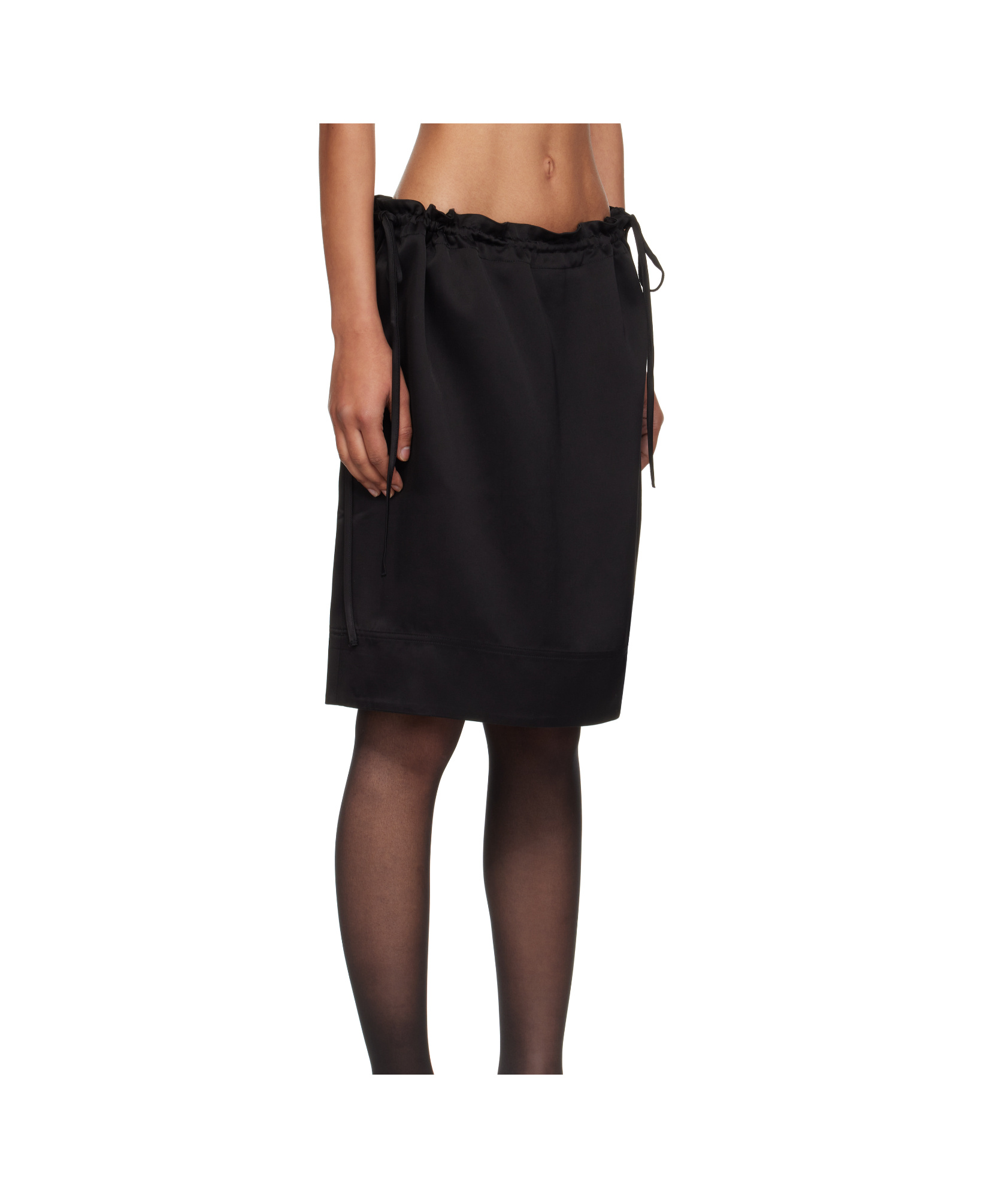 Totême Black Drawstring Satin Miniskirt In Black