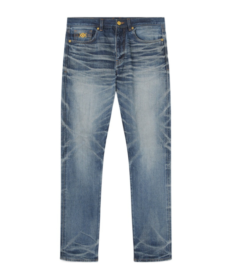 Versace Blue Jeans With Regular Fit And Medusa Hardware In Blue