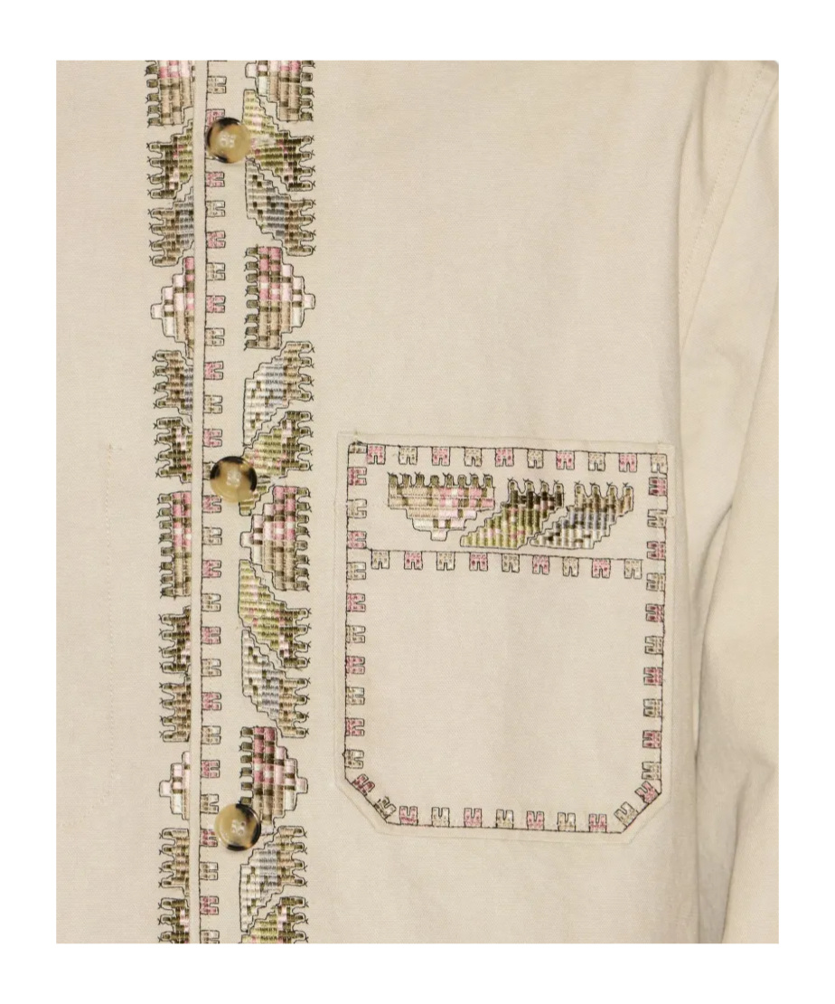 Isabel Marant Beaded Long Sleeve Jacket With Patch Pocket In Neutral