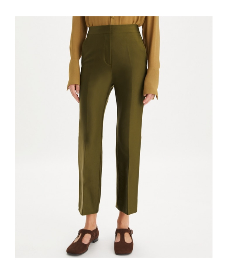 Shop Tory Burch Twill Trouser In Dark Olive