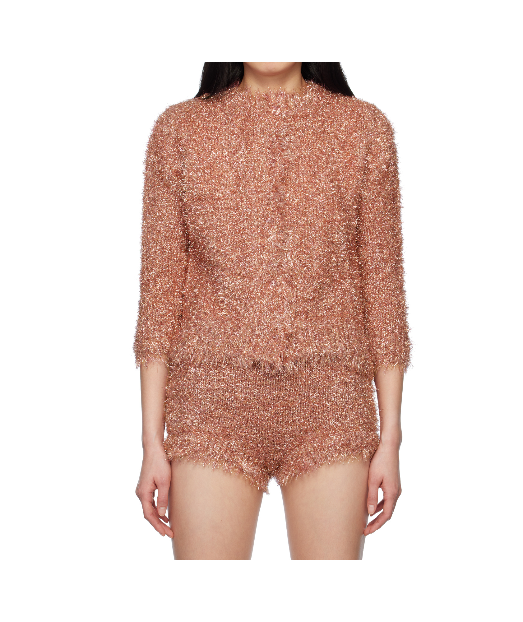 Simone Rocha Tinsel Knit Cardigan In Pink