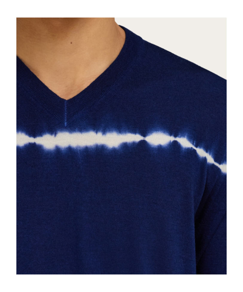Ferragamo Tie Dye Wool V-neck Pullover In Blue