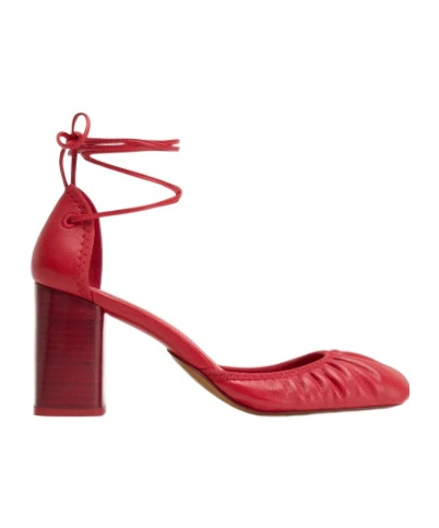 Lemaire 85mm Micro Ballerina 85 Gathered-toe Lace-up Flats In Red