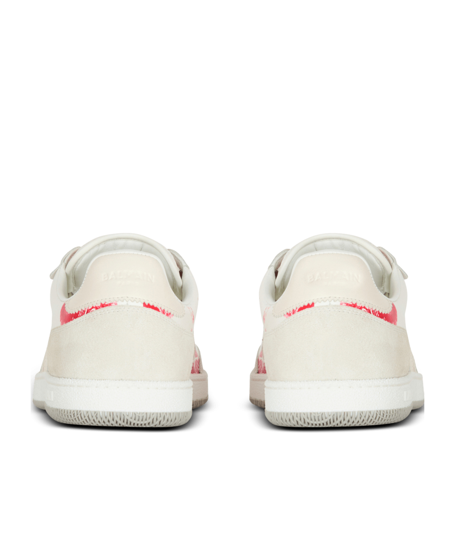 Balmain Swan Sneakers In Leather And Suede Color White And Red In White