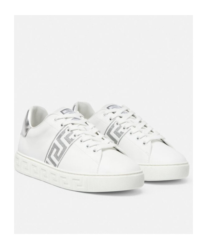 Versace Greca Embroidered Low-top Sneakers In White
