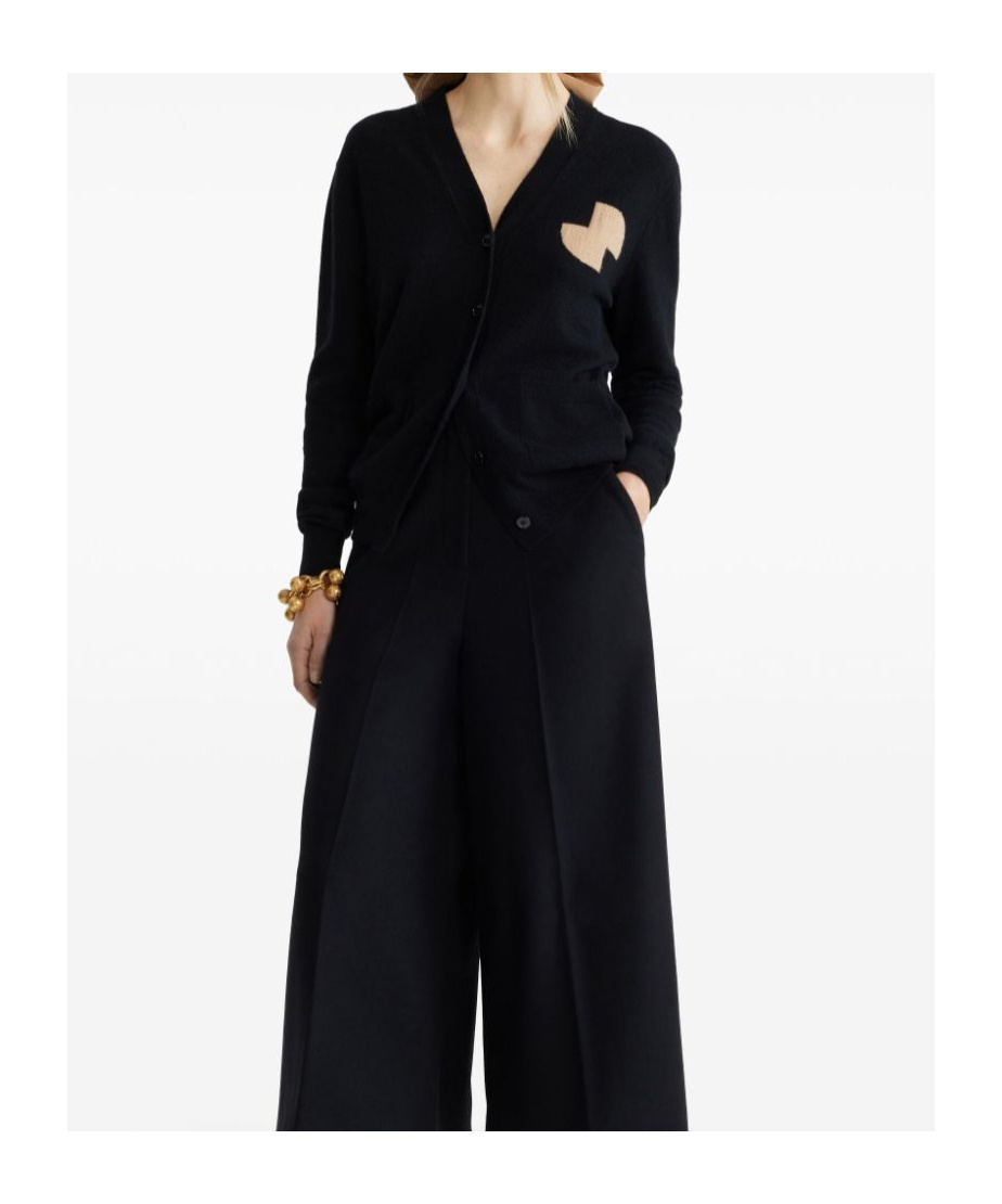 Patou Wool And Cashmere Embroidered Cardigan In Black