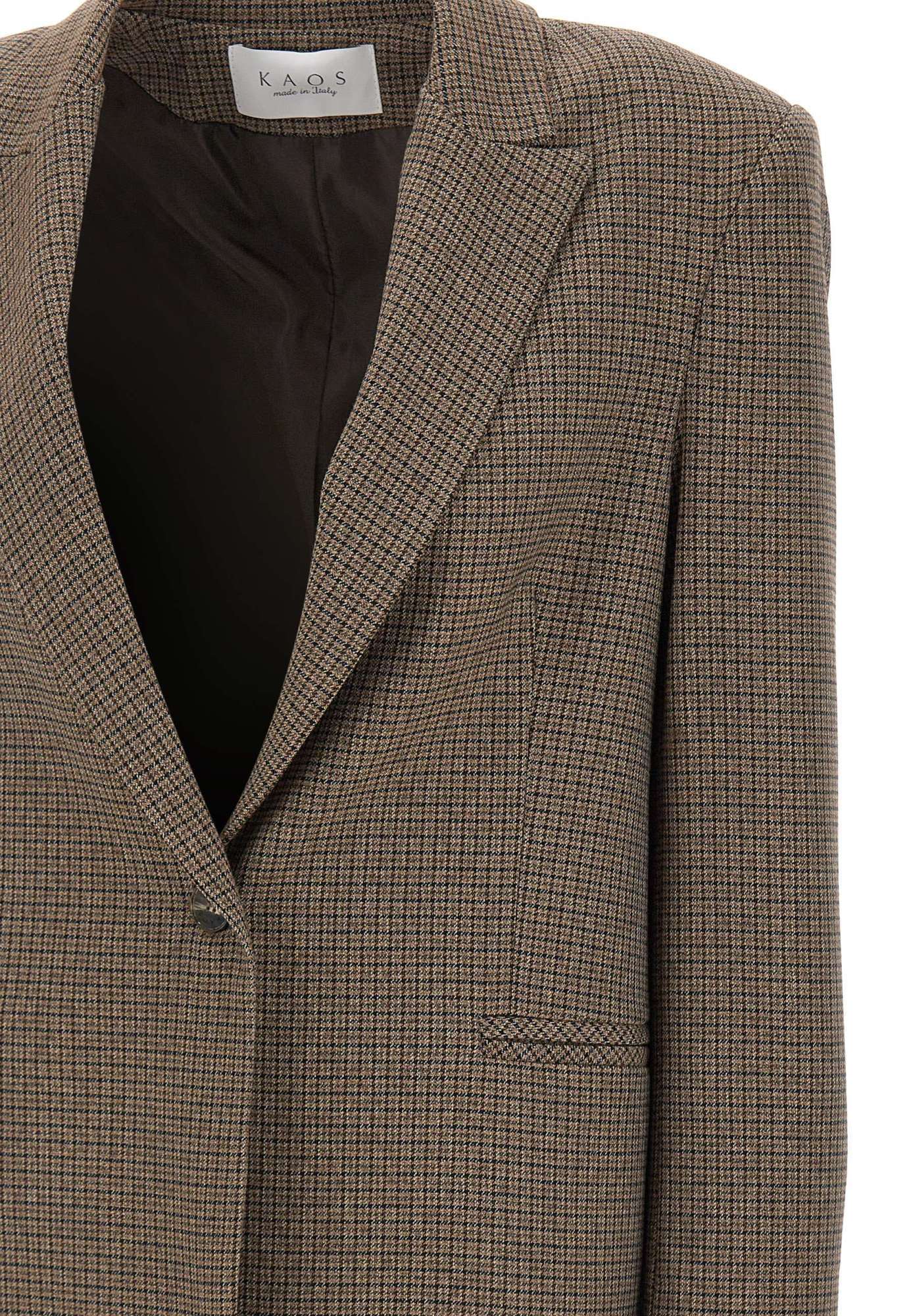 Kaos Single-breasted Houndstooth Blazer In Brown