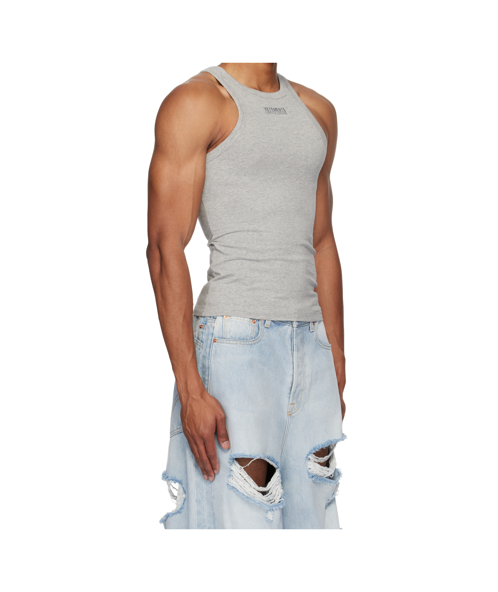 Vetements Gray Embroidered Logo Tank Top In Gray
