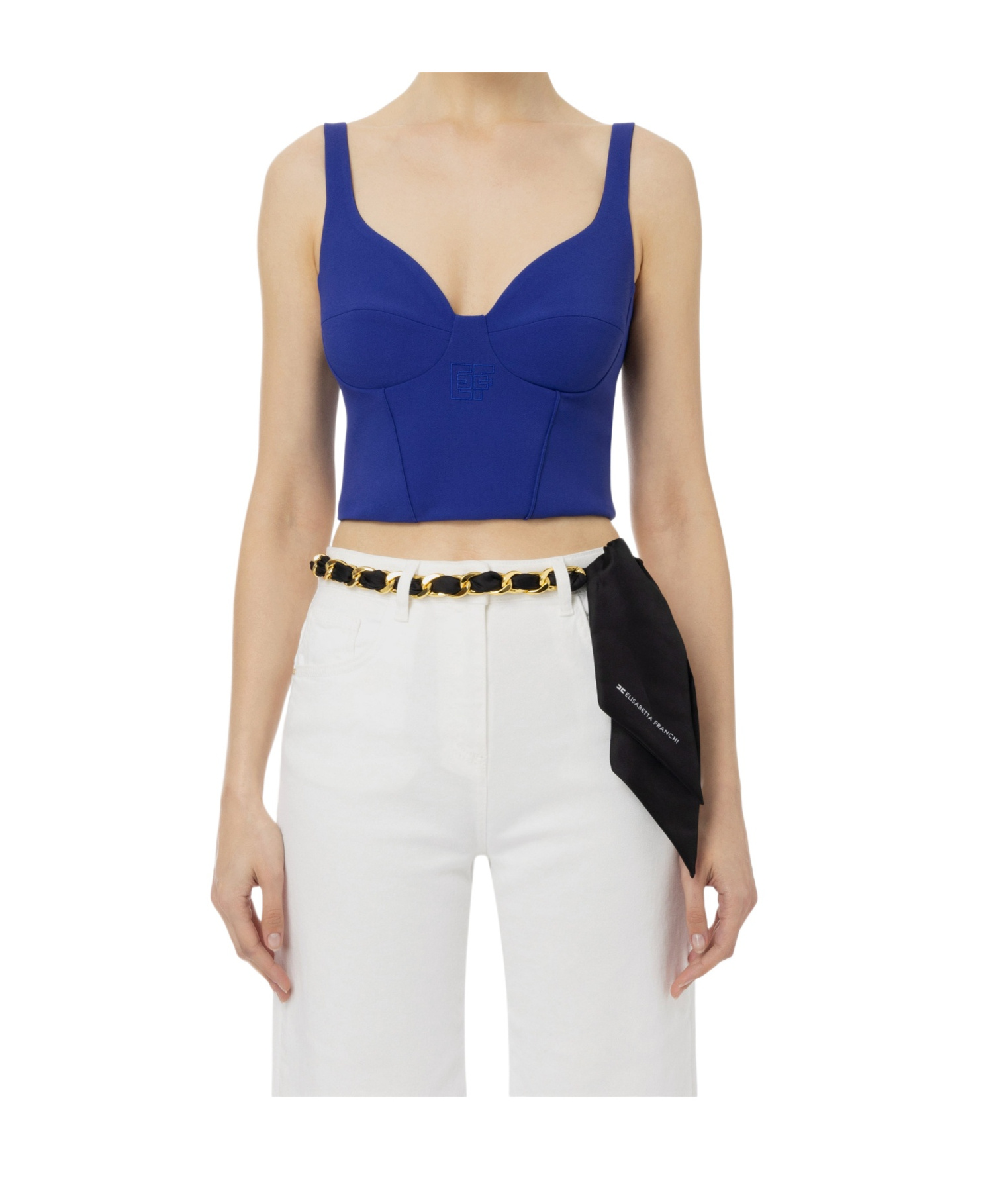 Elisabetta Franchi Crepe Corset Vest In White