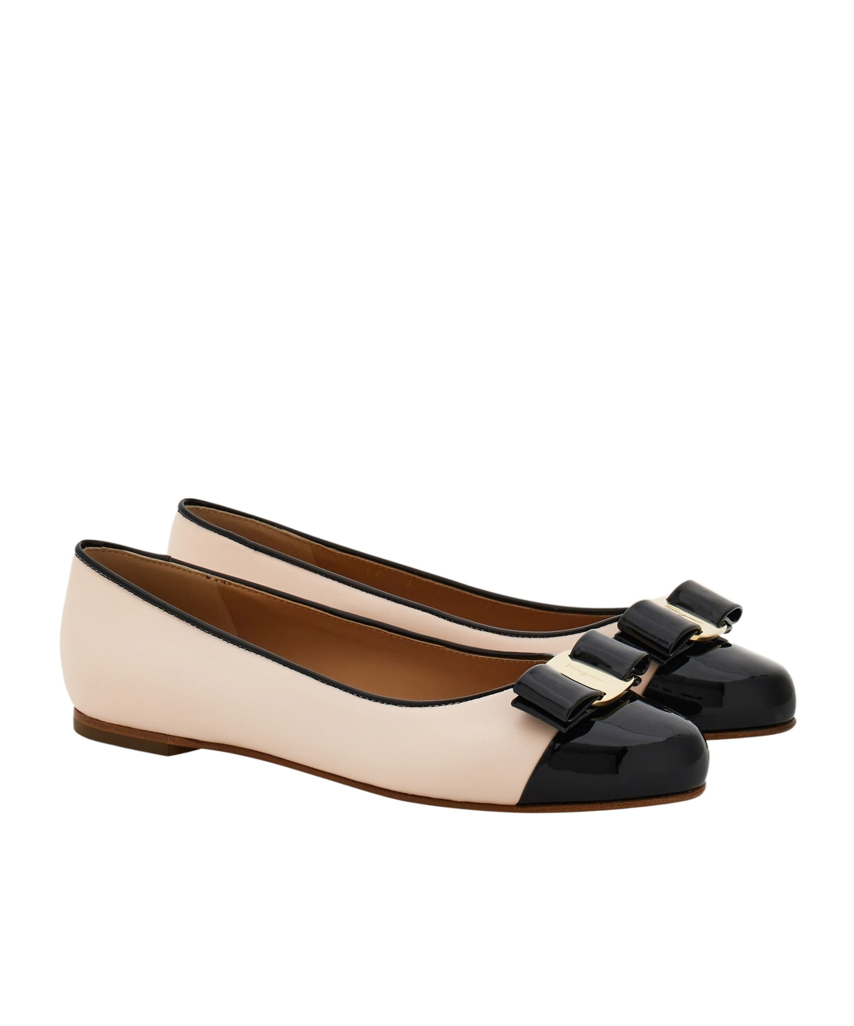 Ferragamo Black And Ballet Pink Two-tone Varina Ballet Flats