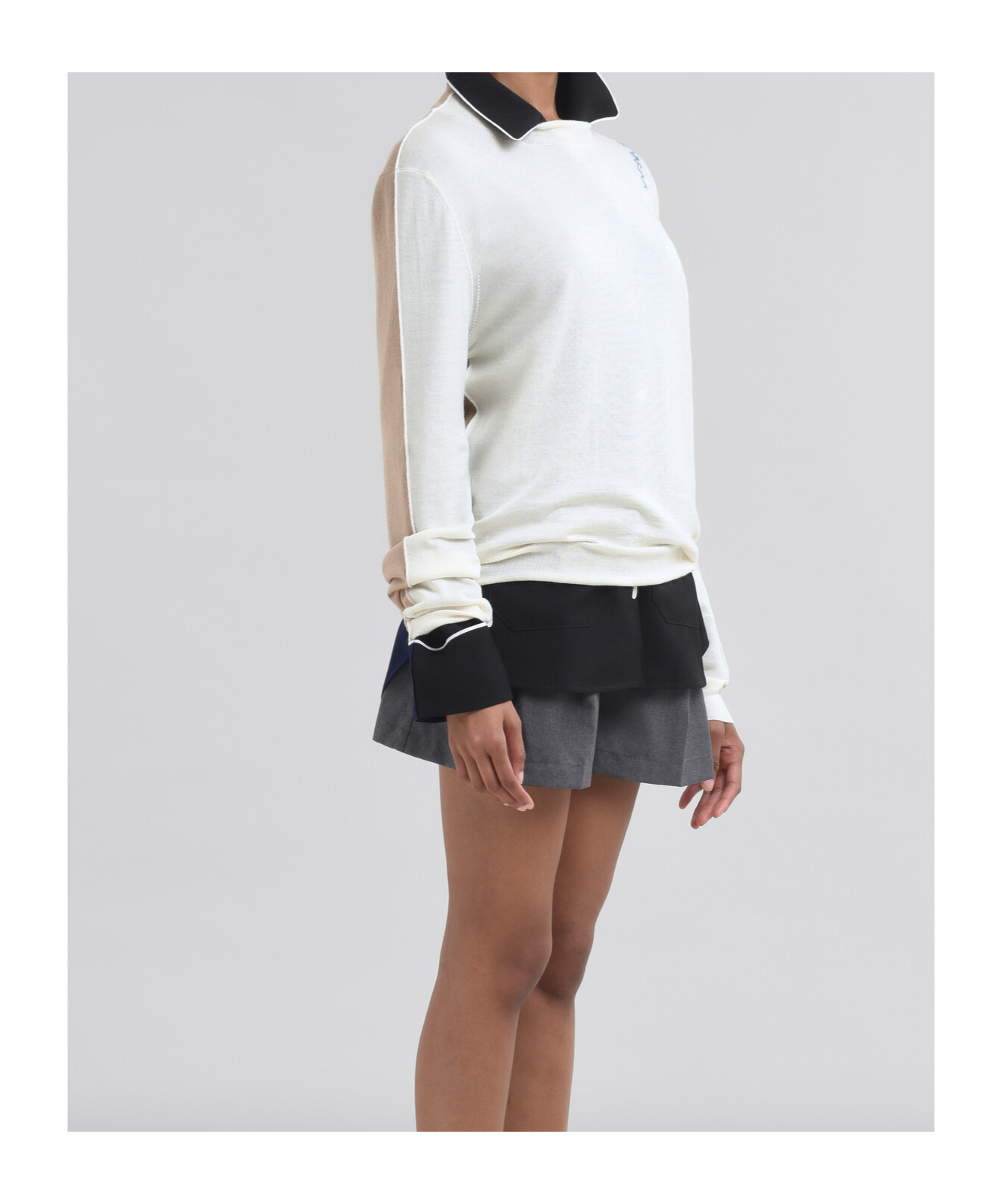 Marni Beige Sweater With Camel Back Blue Logo In White