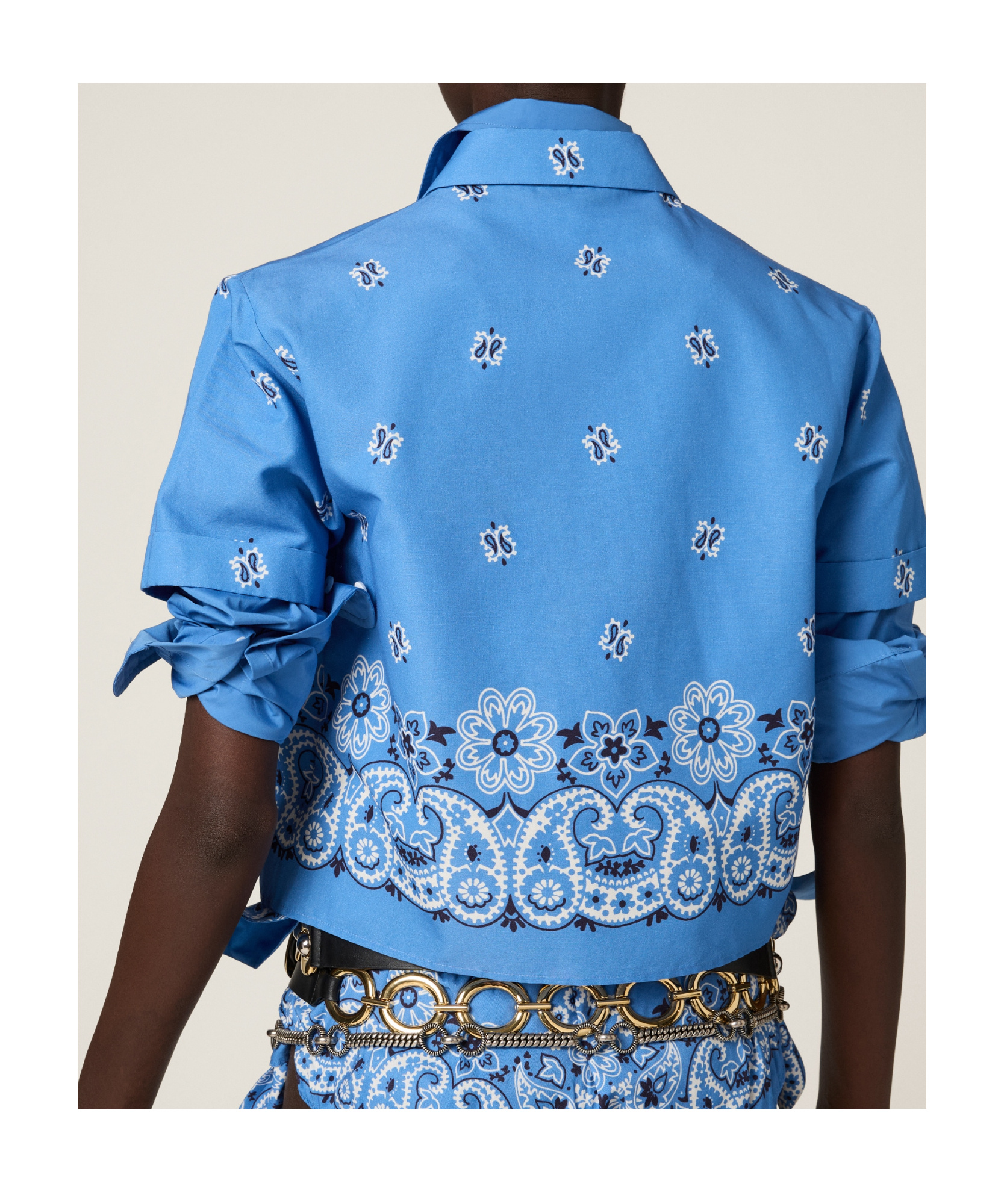 Miu Miu Womens Pervinca Boxy-fit Graphic-pattern Cotton-and-linen Shirt