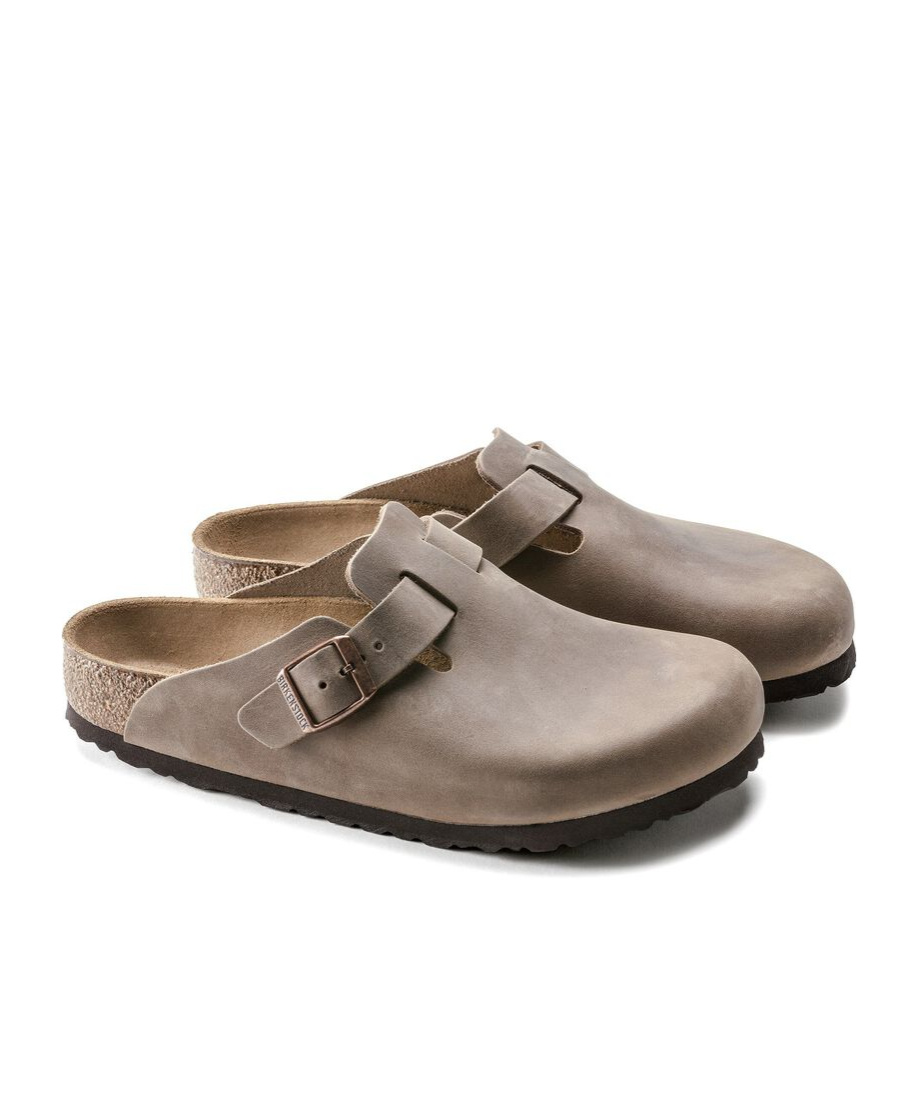 Birkenstock Boston Oiled Suede Slides In Brown