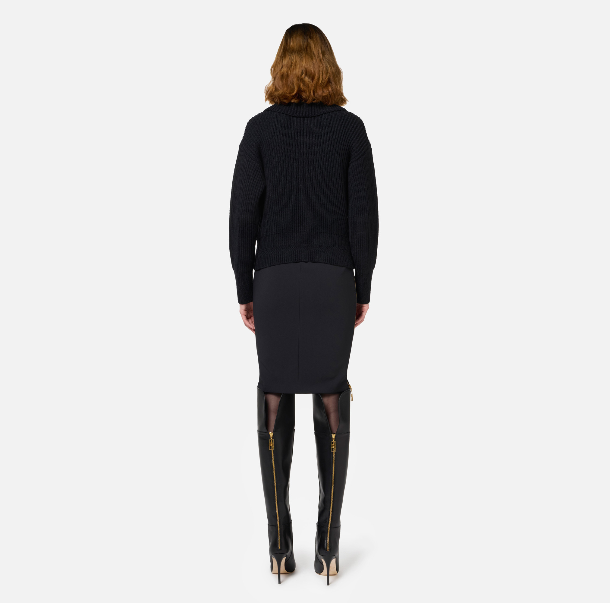 Elisabetta Franchi High Waist Back Slit Knee-length Skirts In Black