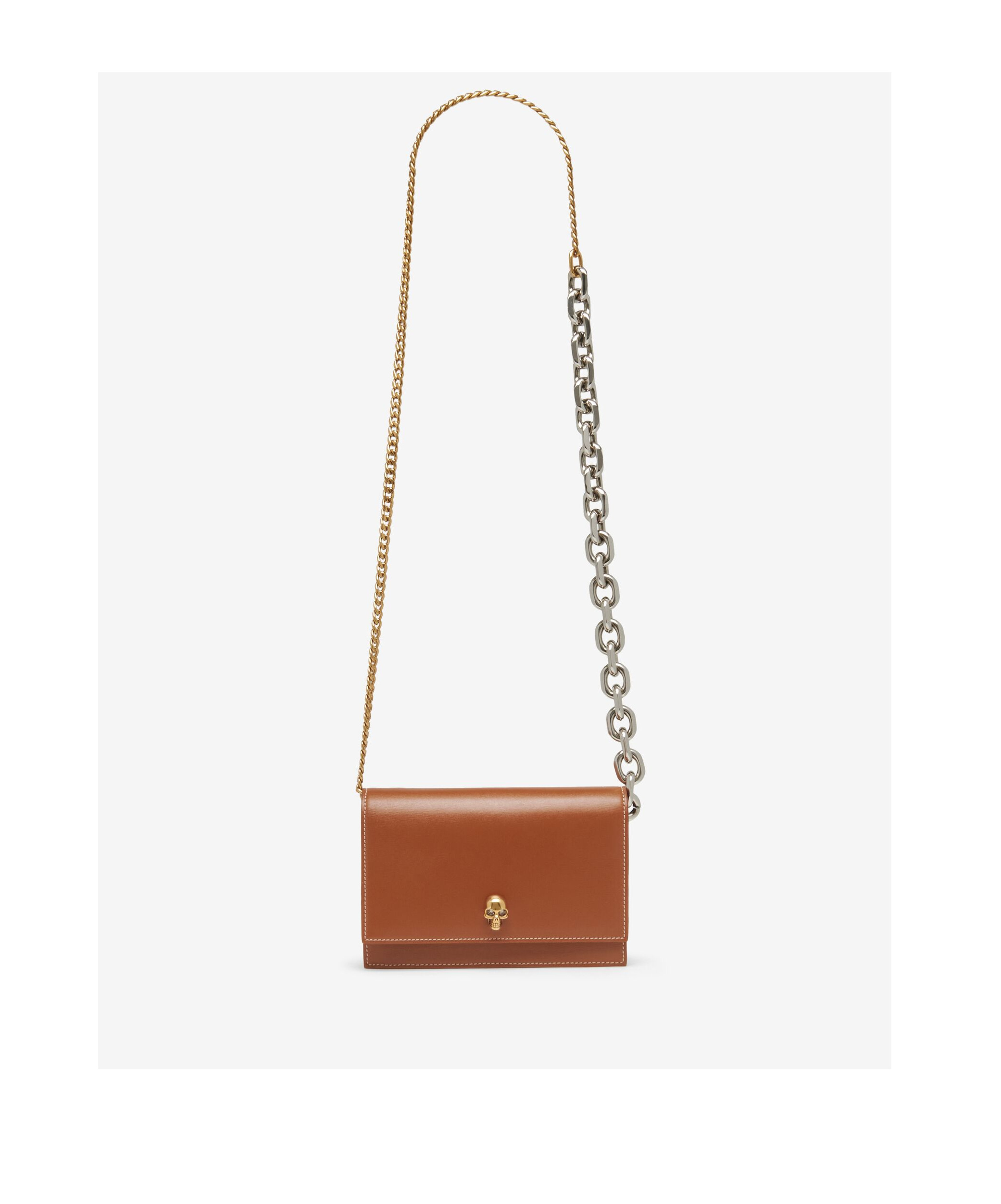 Alexander Mcqueen Small Skull-plaque Leather Crossbody Bag In Brown