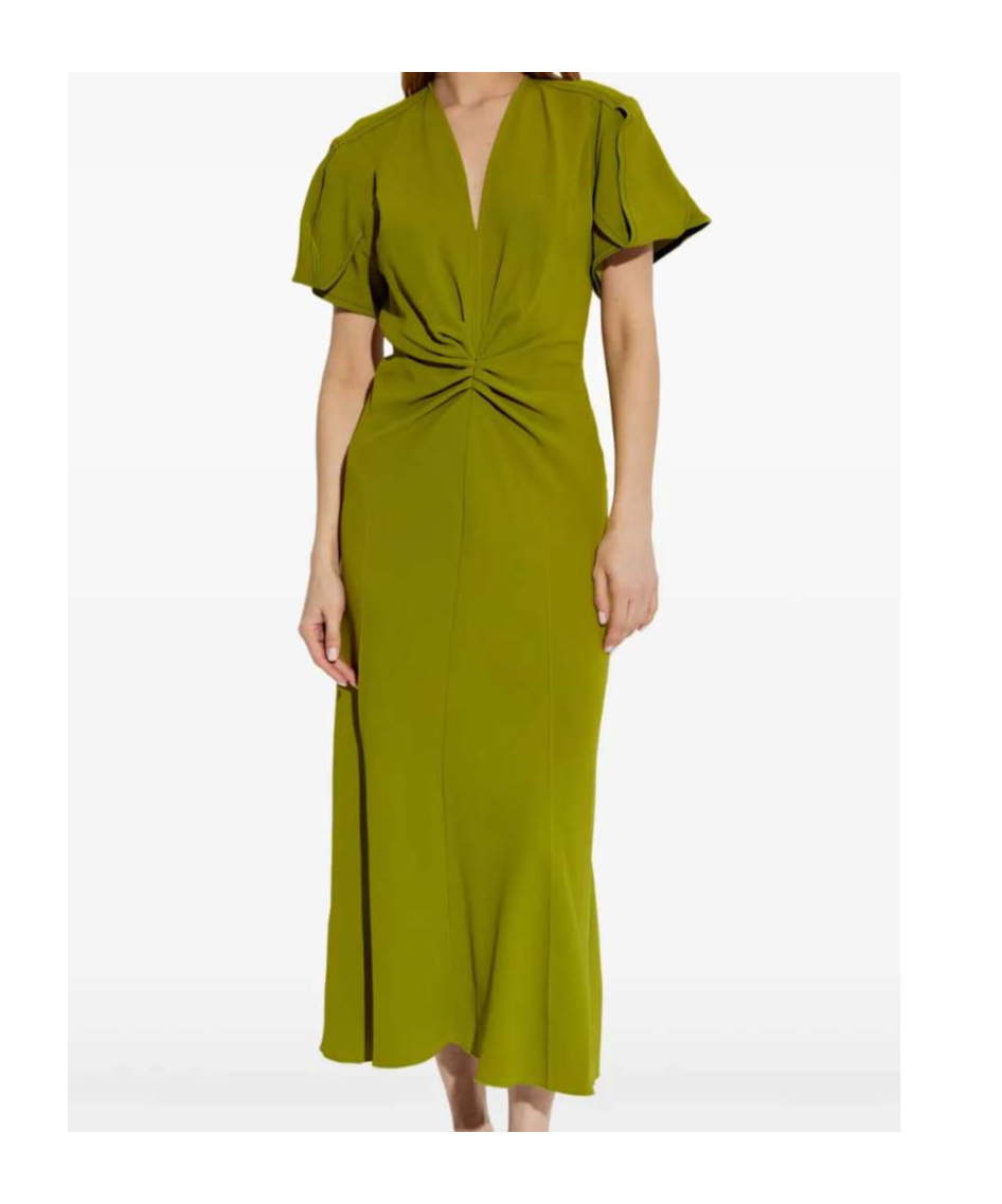 Victoria Beckham Womens Parakeet V-neck Asymmetric-hem Stretch-woven Midi Dress In Green