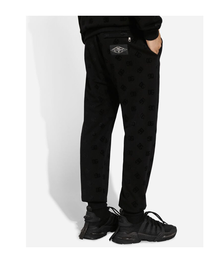Dolce & Gabbana Monogram-embossed Cotton Track Pants In Black
