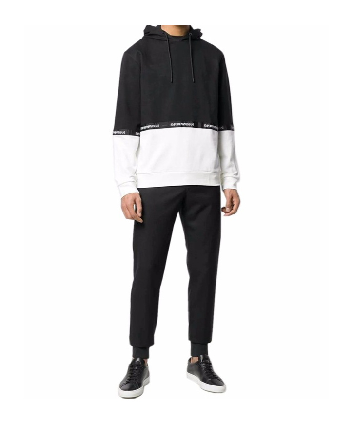 Emporio Armani Color Matching Hooded Hoodie In Black