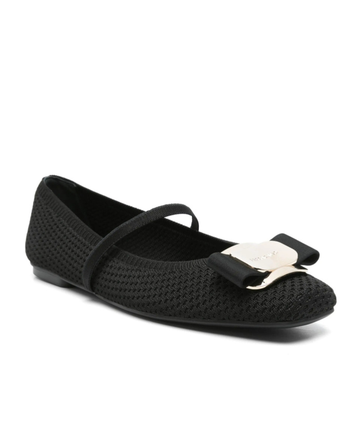 Ferragamo Square Toe Ballet Flats In Black