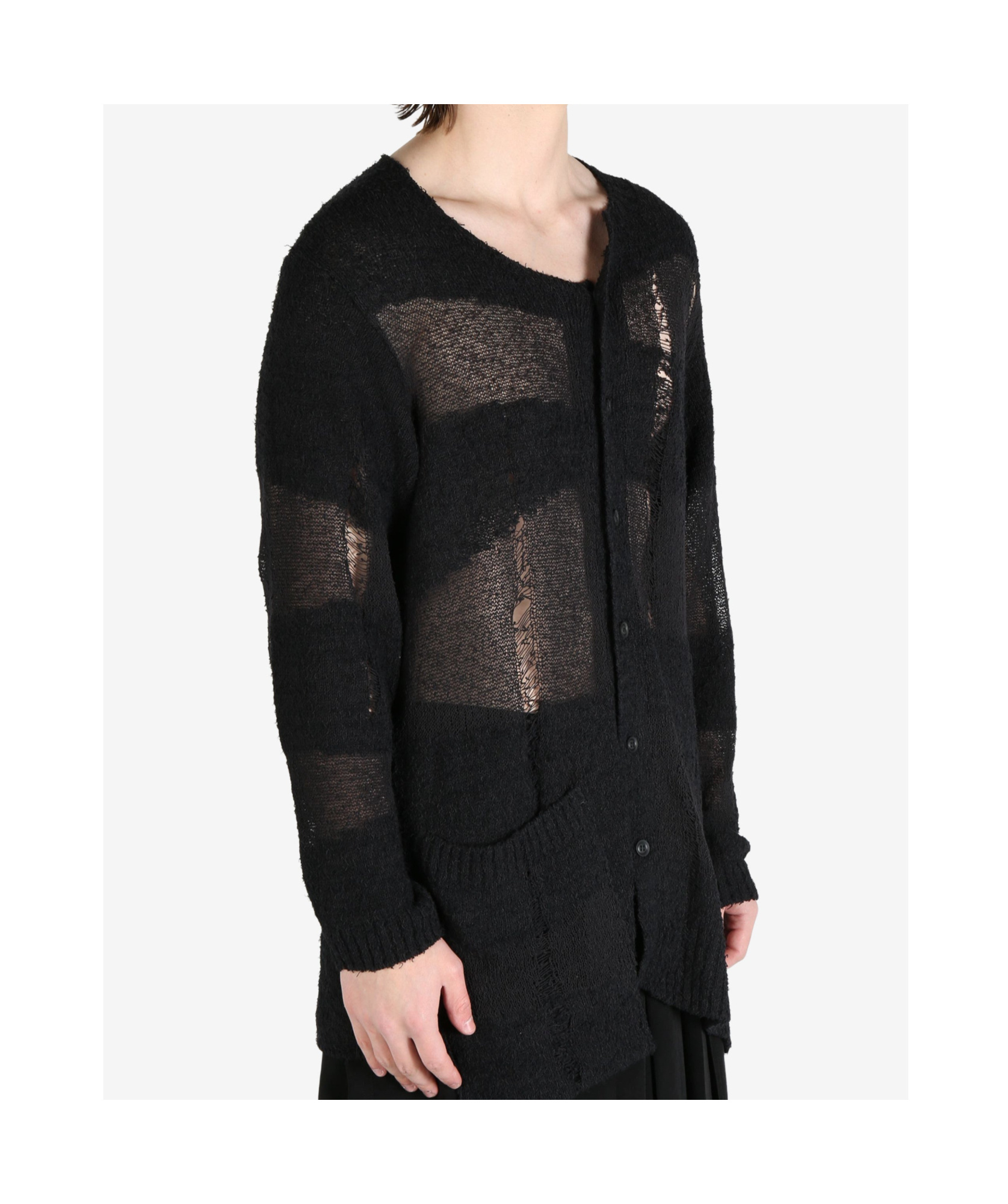 Yohji Yamamoto Broken Hole Knitted Cardigan In Black