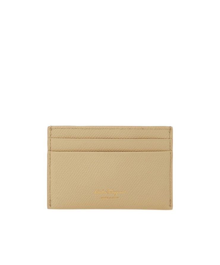 Ferragamo Gancini Leather Cardholder In Beige