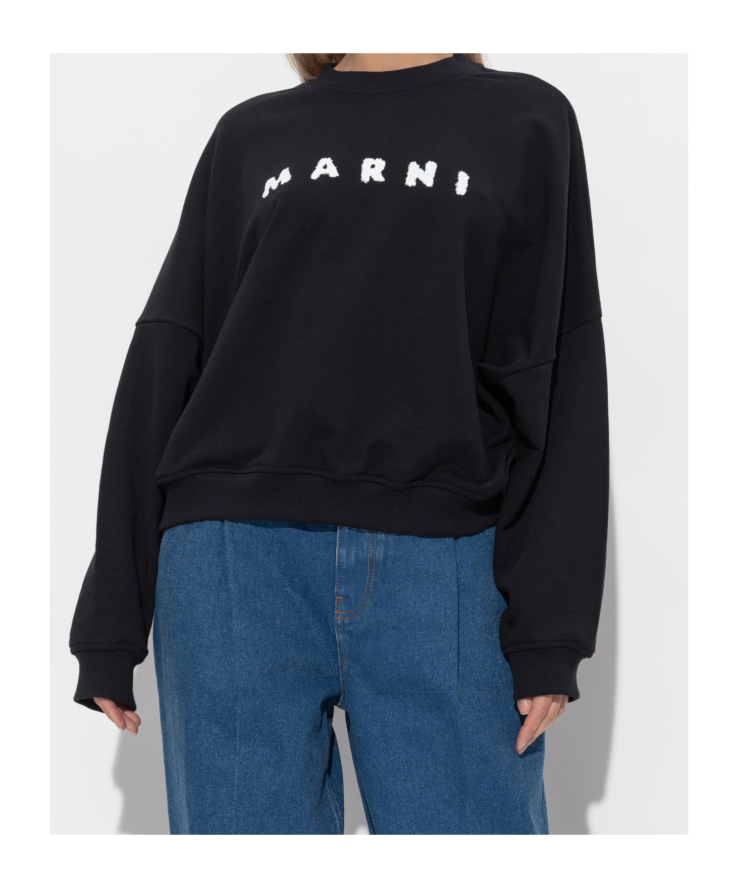 Marni Relaxed Fit Black Sweatshirt With Textured Logo In Black