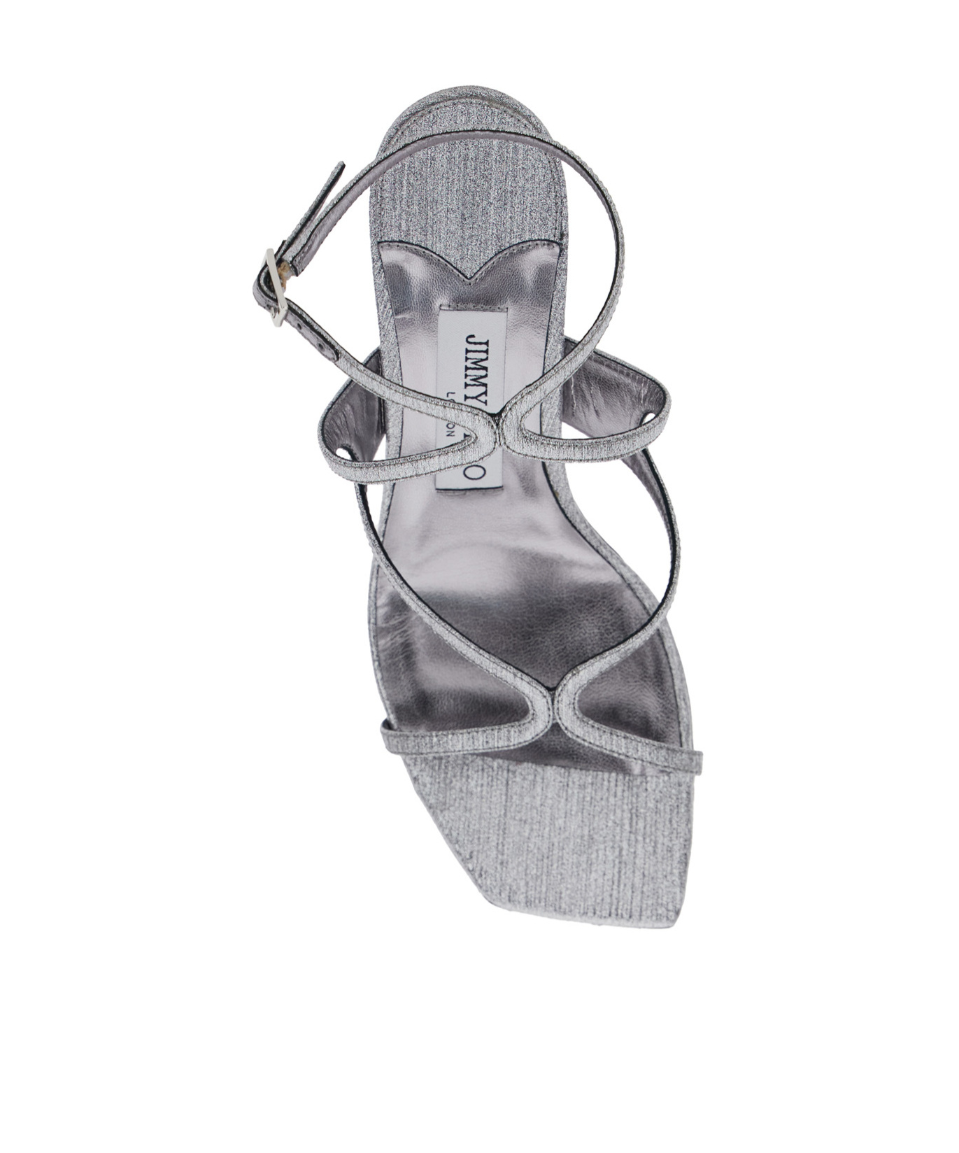 Jimmy Choo 'azie' Metallic Sandals With High Stacked Heel And Criss-cross Strap In Gray