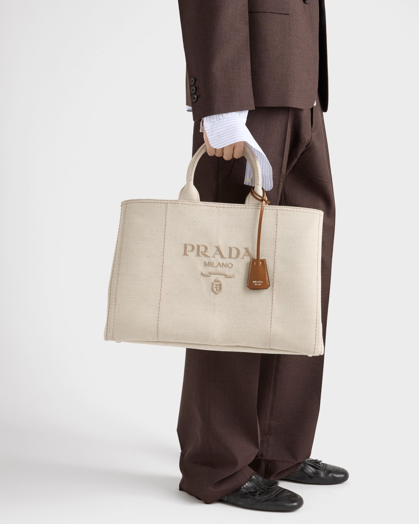 Prada Tote Bag Aus Leinenmischgewebe