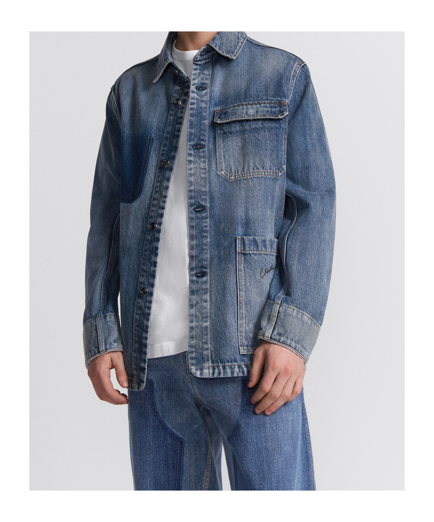 Dior Long-sleeved Denim Coat In Blue