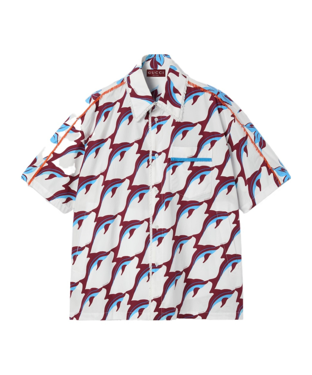 Gucci Graphic Print Poplin Shirt With Chest Pocket In Multi