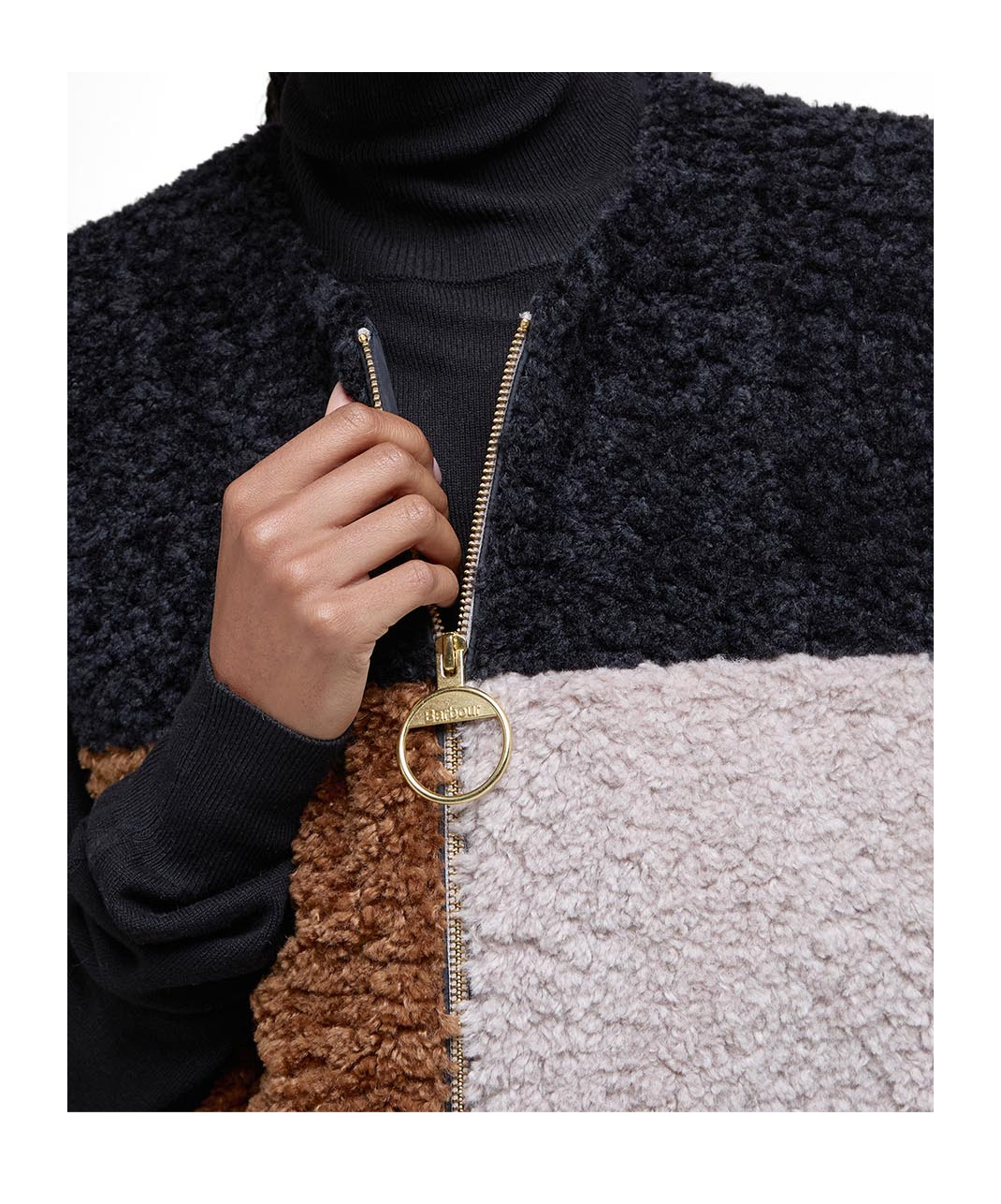 Barbour Patchwork Teddy Gilet In Brown