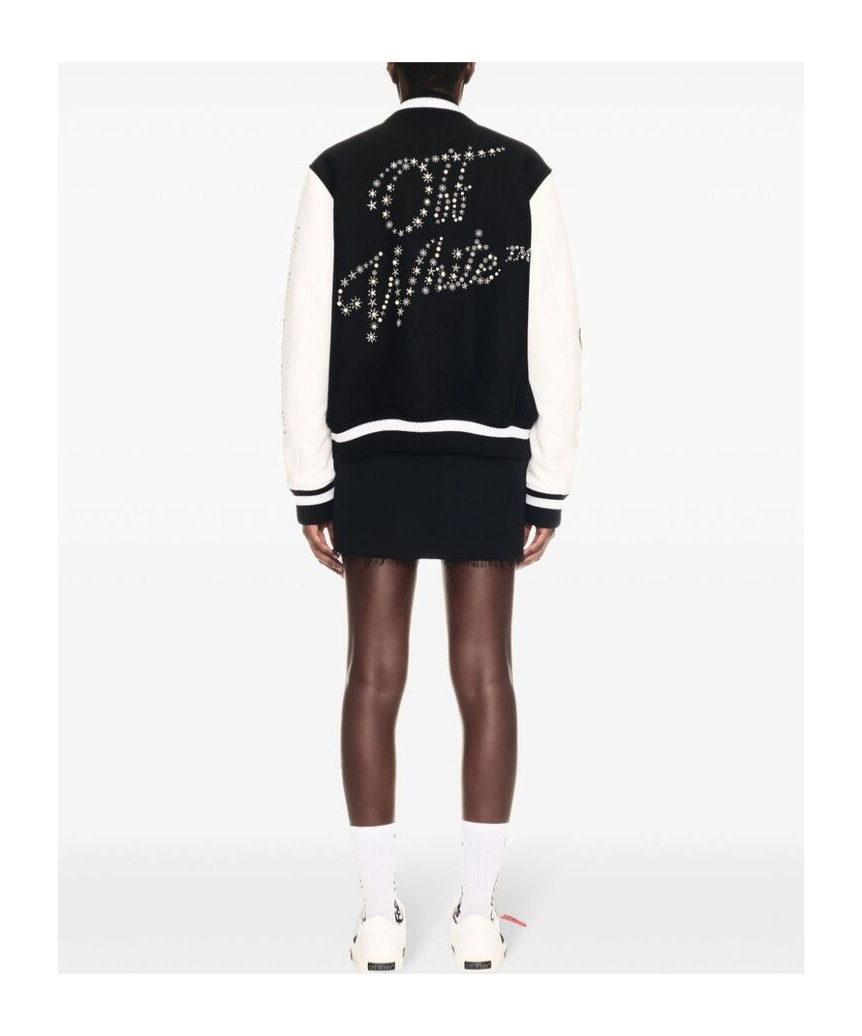 Off-white Wo Emb Bling Stars Varsity Jacket In Black