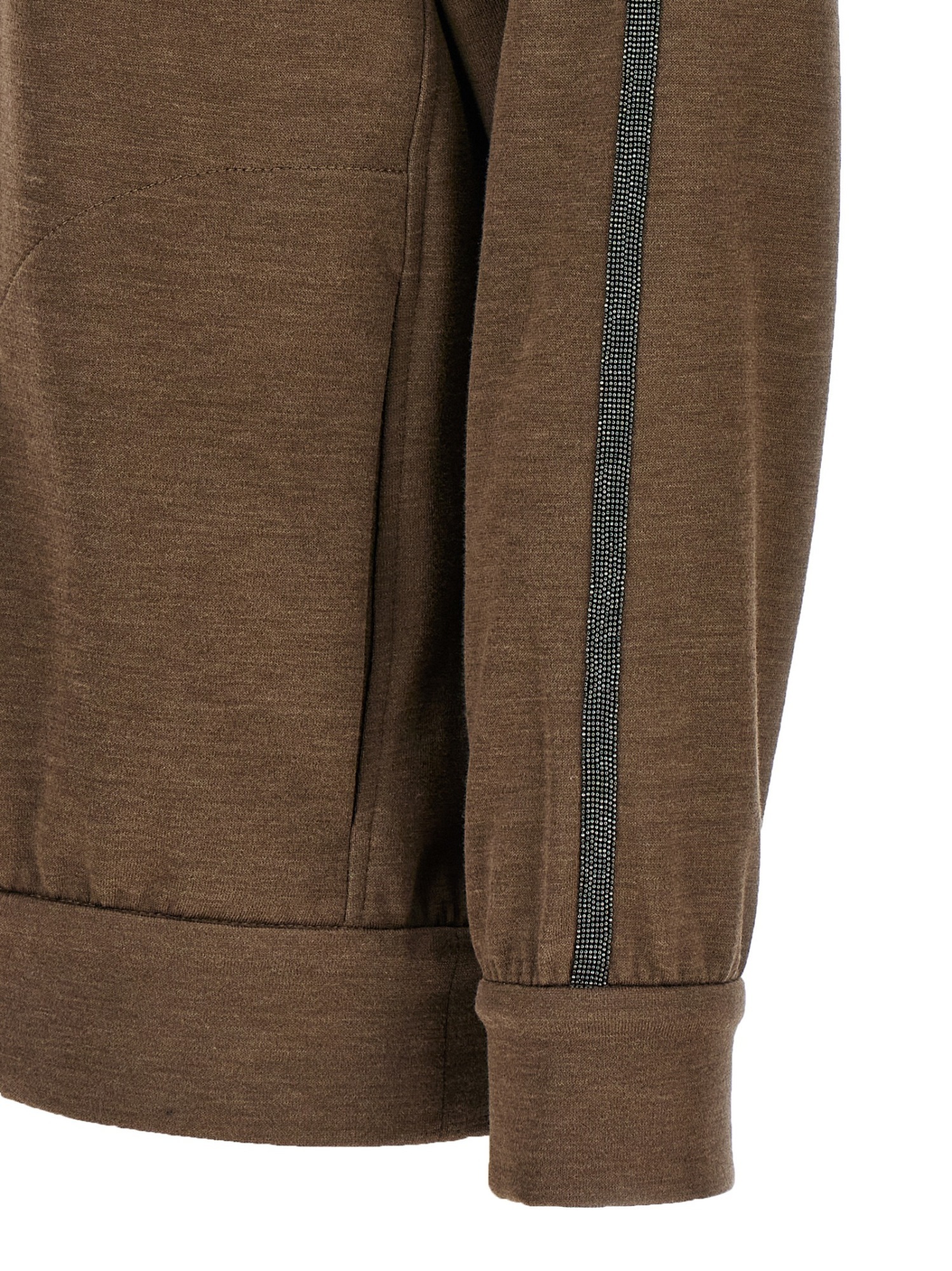 Brunello Cucinelli Brown Sweatshirt With Fixed Hood And Monil Detail On The Sleeve In Cotton Blend W