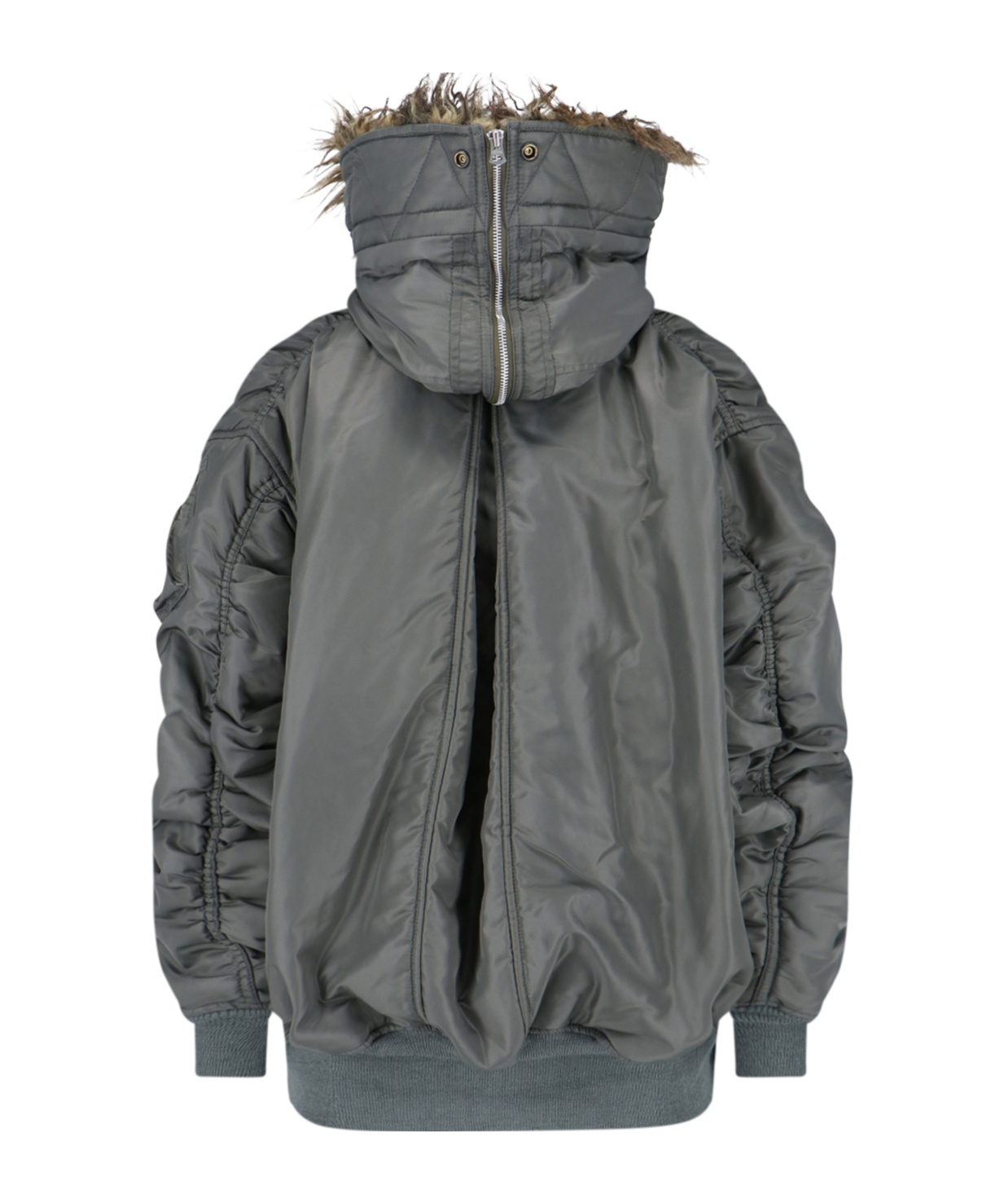 Junya Watanabe Quilted Jacket With Drawstring Hood And Fur Trim In Black