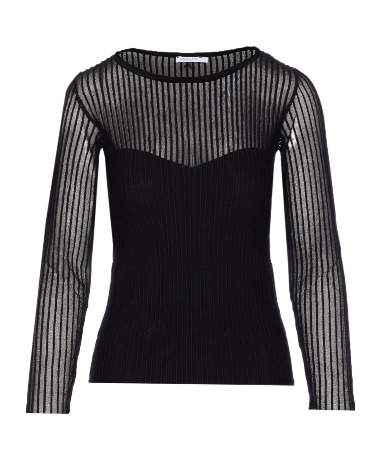Patrizia Pepe Ribbed Transparent Knitwear In Black
