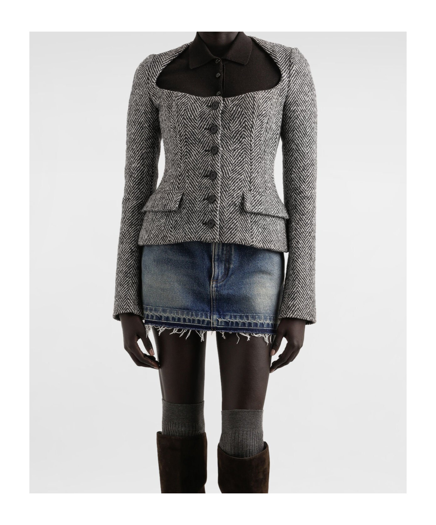 Dolce & Gabbana Herringbone-pattern Jacket In Gray