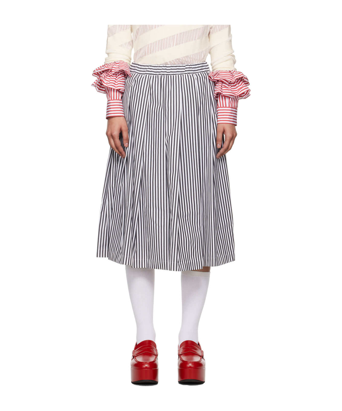 COMME DES GARÇONS STRIPED PLEATED COTTON SKIRT 