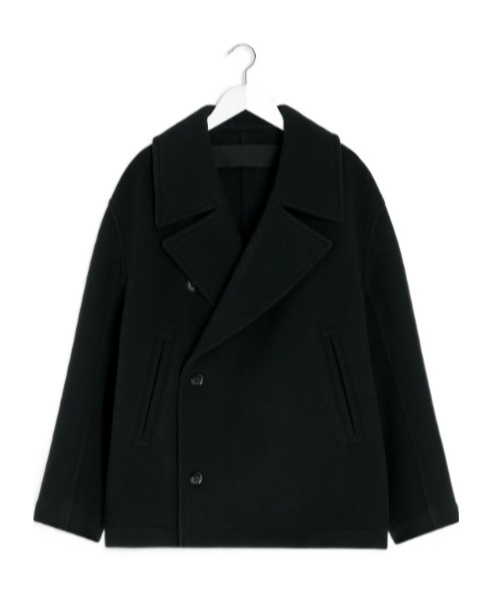 Lemaire Double Breasted Boxy Peacoat Side Pockets In Black
