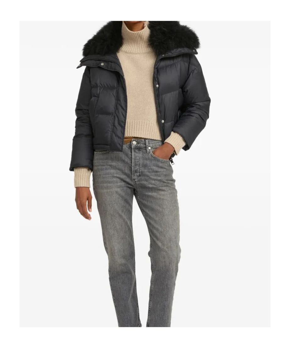 Yves Salomon Doushort Down Jacket Fluffy Lambswool Trimdoune 60cm Clothing In Black