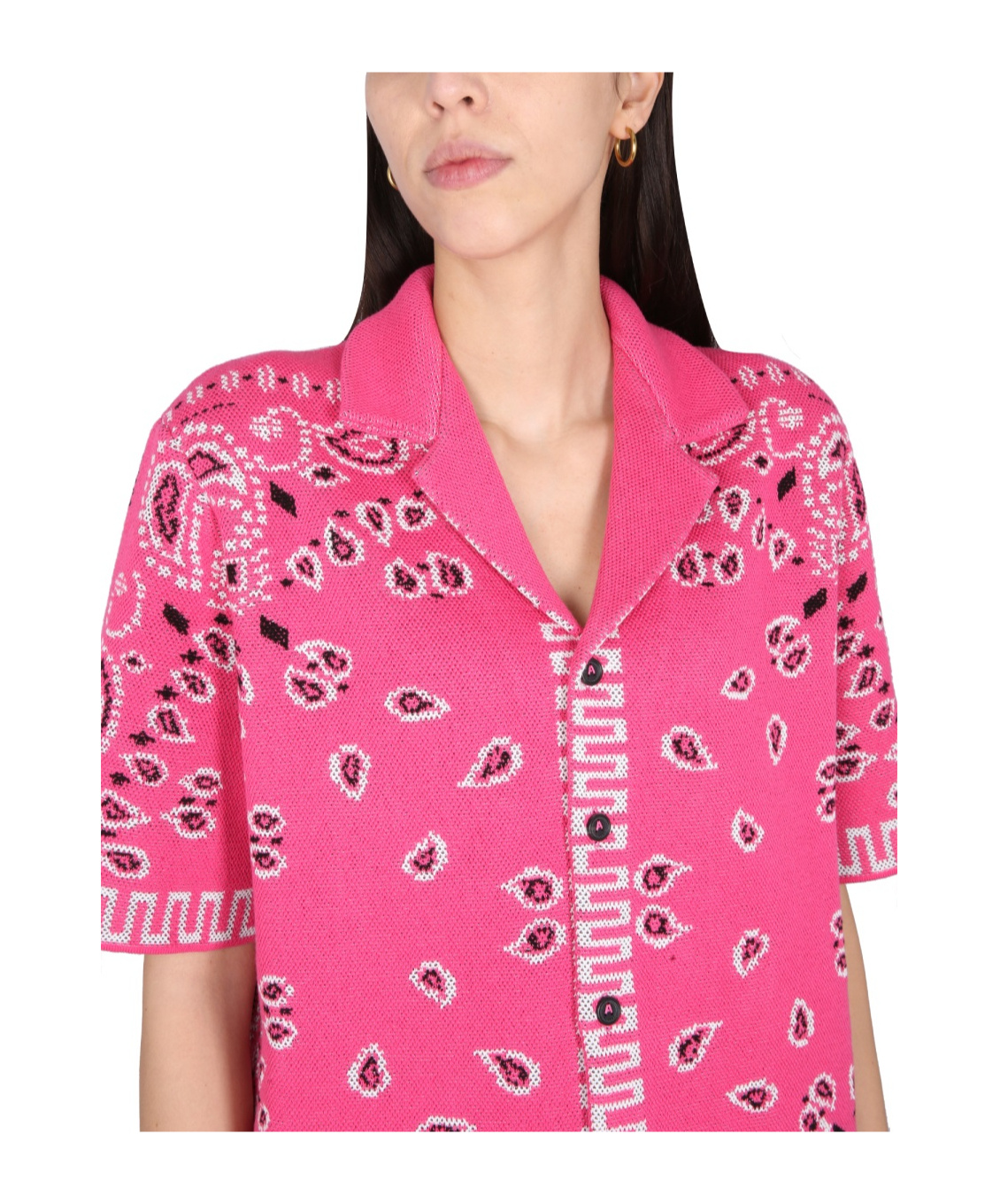 Alanui Knit Bandana Print Short Sleeve Top In Pink