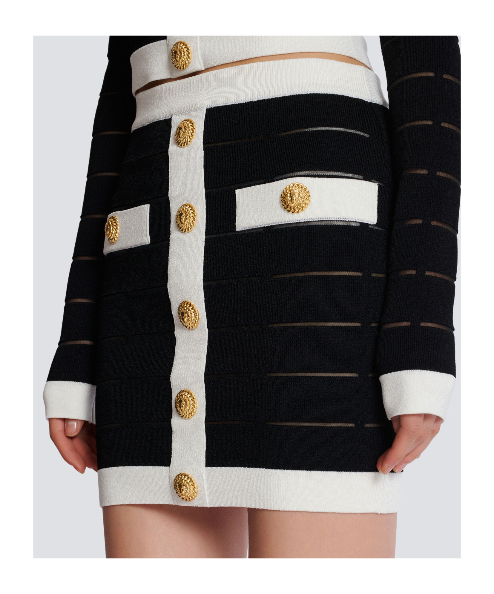 Balmain Button-embellishment Knitted Mini Skirt In Black
