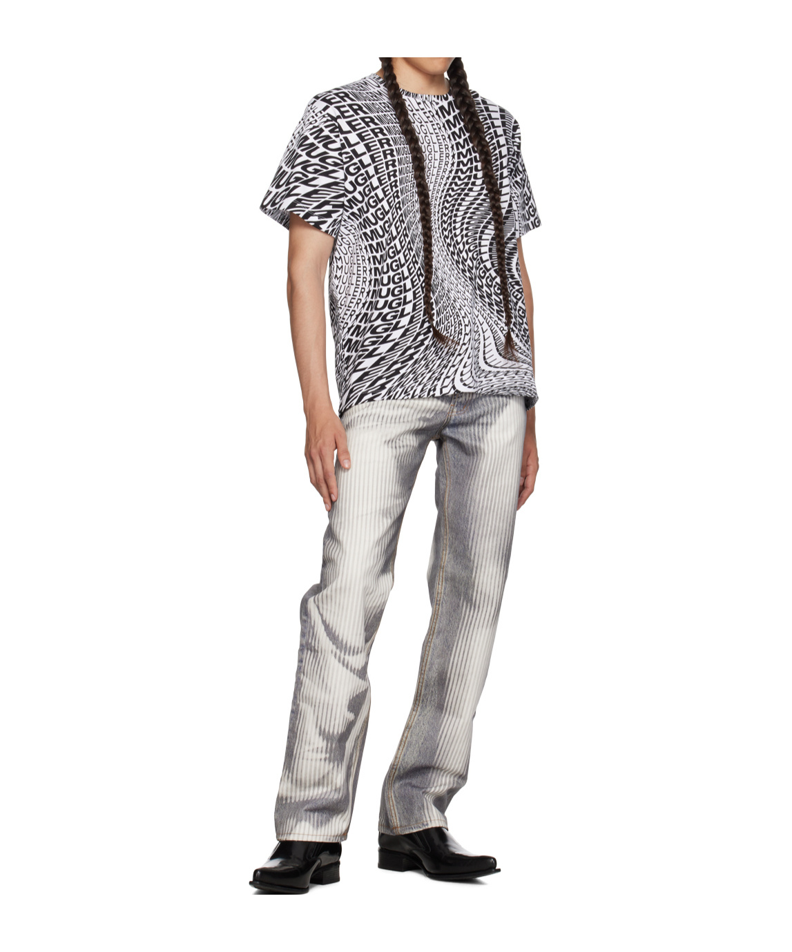 Mugler Round-neck Printed T-shirt In Black